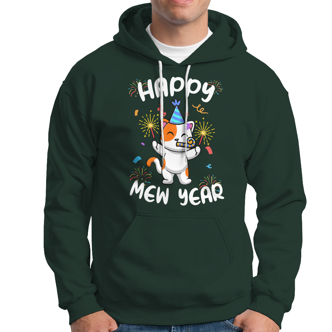 Happy Mew Year Funny Cat New Years Eve Party Firework Hoodie - Wonder Print Shop