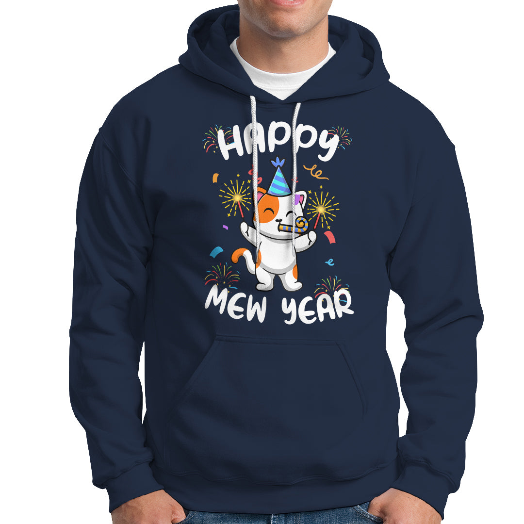 Happy Mew Year Funny Cat New Years Eve Party Firework Hoodie - Wonder Print Shop