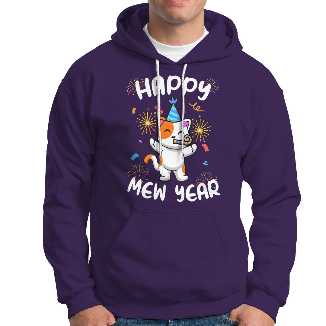 Happy Mew Year Funny Cat New Years Eve Party Firework Hoodie - Wonder Print Shop