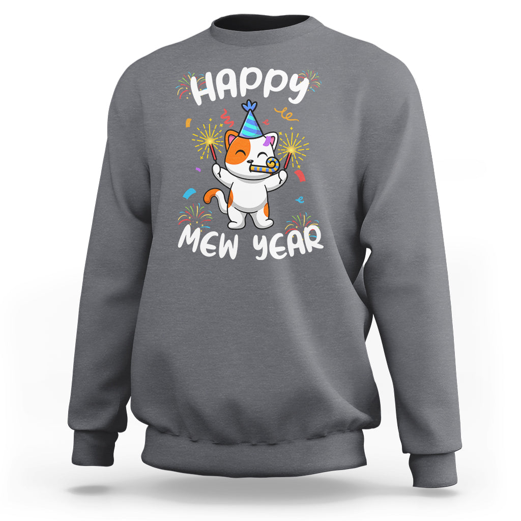 Happy Mew Year Funny Cat New Years Eve Party Firework Sweatshirt - Wonder Print Shop