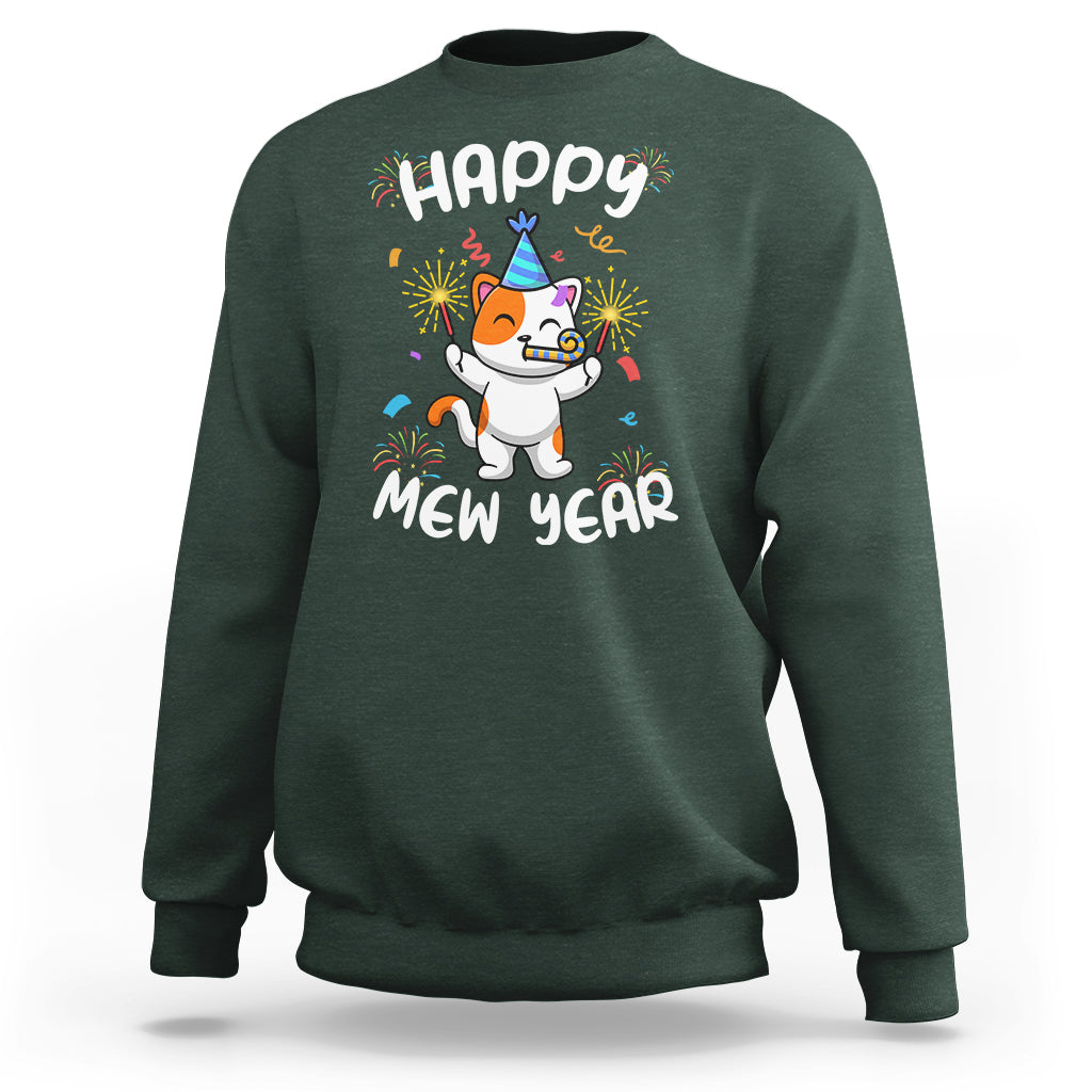 Happy Mew Year Funny Cat New Years Eve Party Firework Sweatshirt - Wonder Print Shop