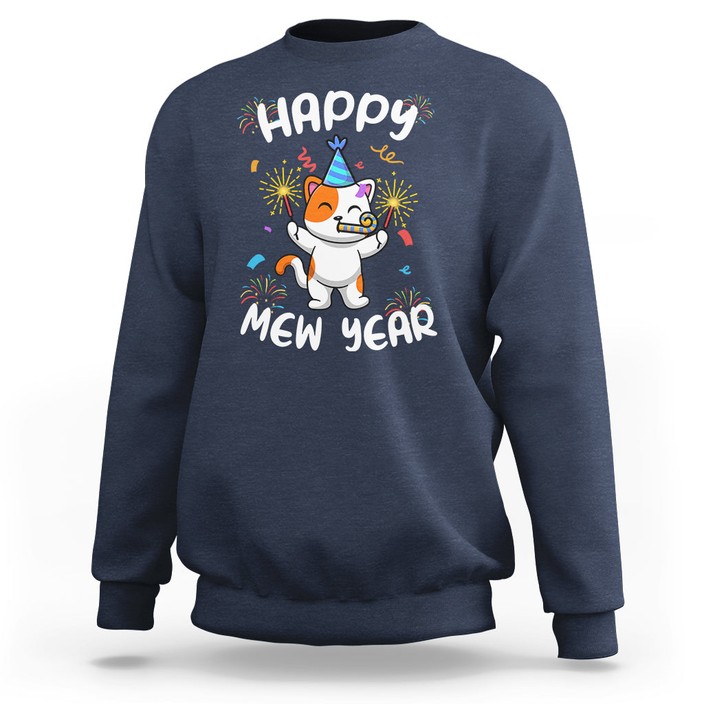 Happy Mew Year Funny Cat New Years Eve Party Firework Sweatshirt - Wonder Print Shop