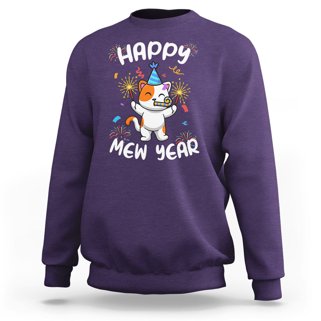 Happy Mew Year Funny Cat New Years Eve Party Firework Sweatshirt - Wonder Print Shop