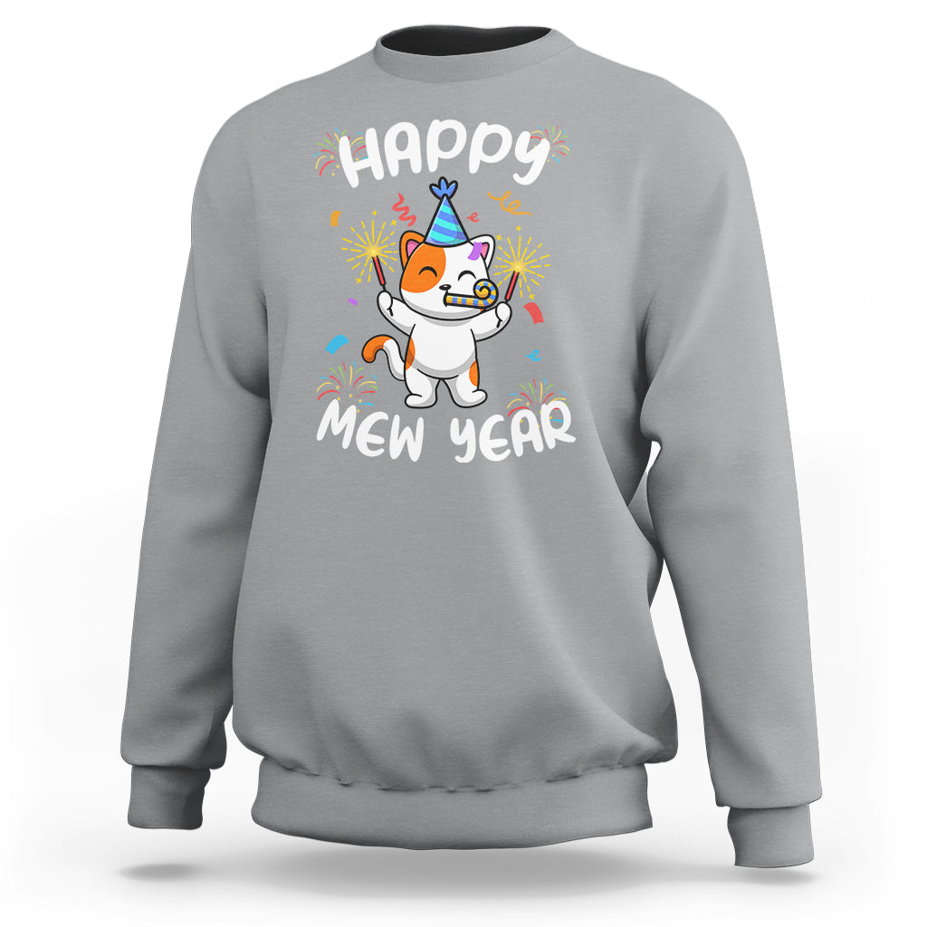 Happy Mew Year Funny Cat New Years Eve Party Firework Sweatshirt - Wonder Print Shop