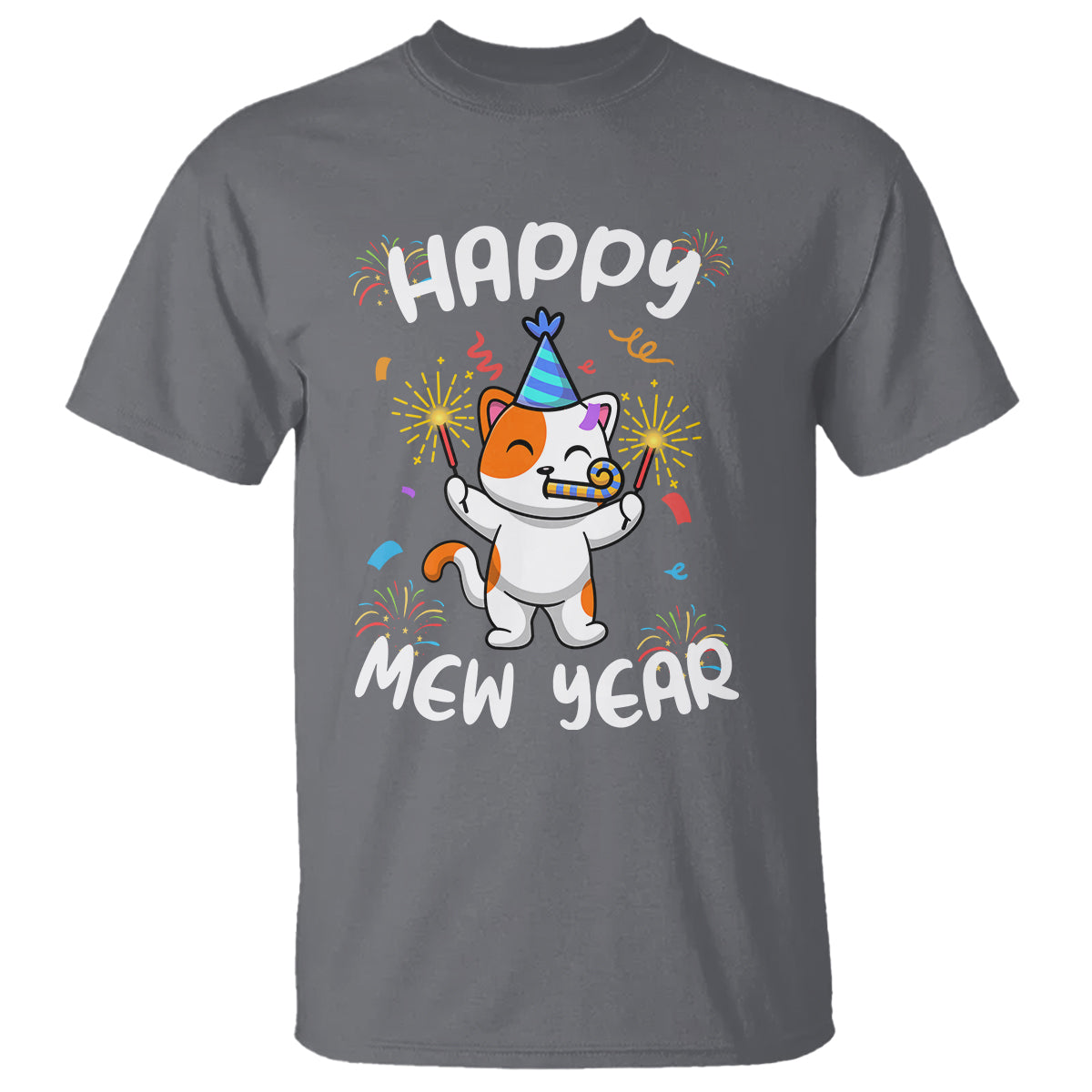 Happy Mew Year Funny Cat New Years Eve Party Firework T Shirt - Wonder Print Shop