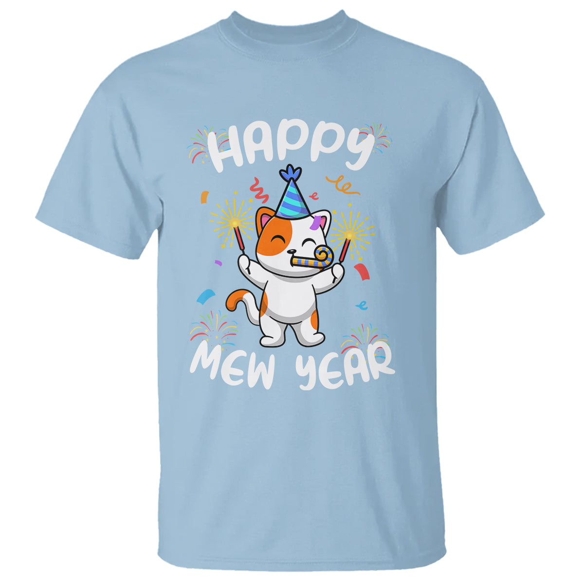 Happy Mew Year Funny Cat New Years Eve Party Firework T Shirt - Wonder Print Shop