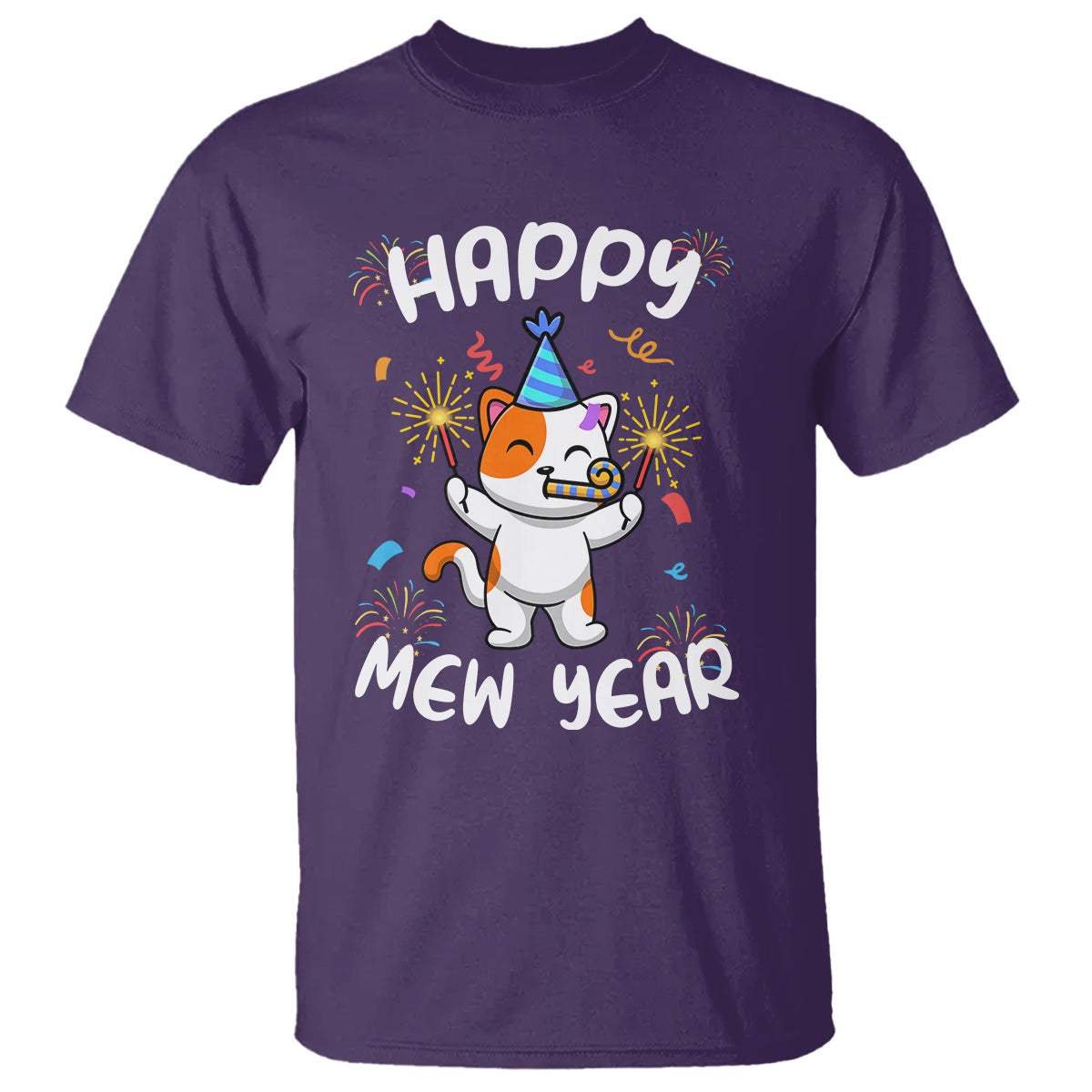 Happy Mew Year Funny Cat New Years Eve Party Firework T Shirt - Wonder Print Shop