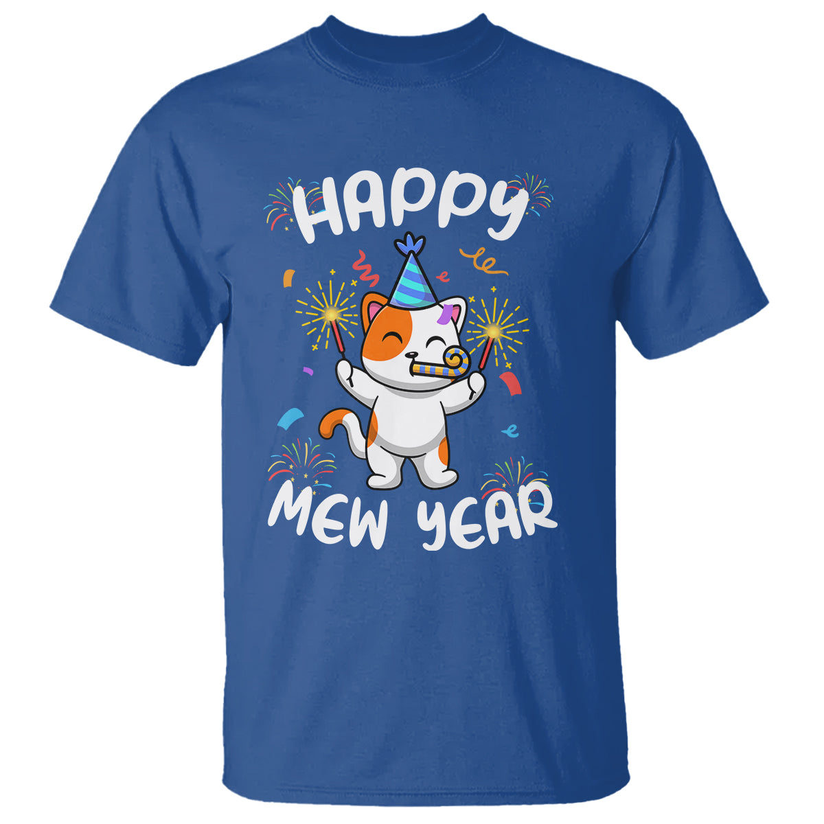 Happy Mew Year Funny Cat New Years Eve Party Firework T Shirt - Wonder Print Shop