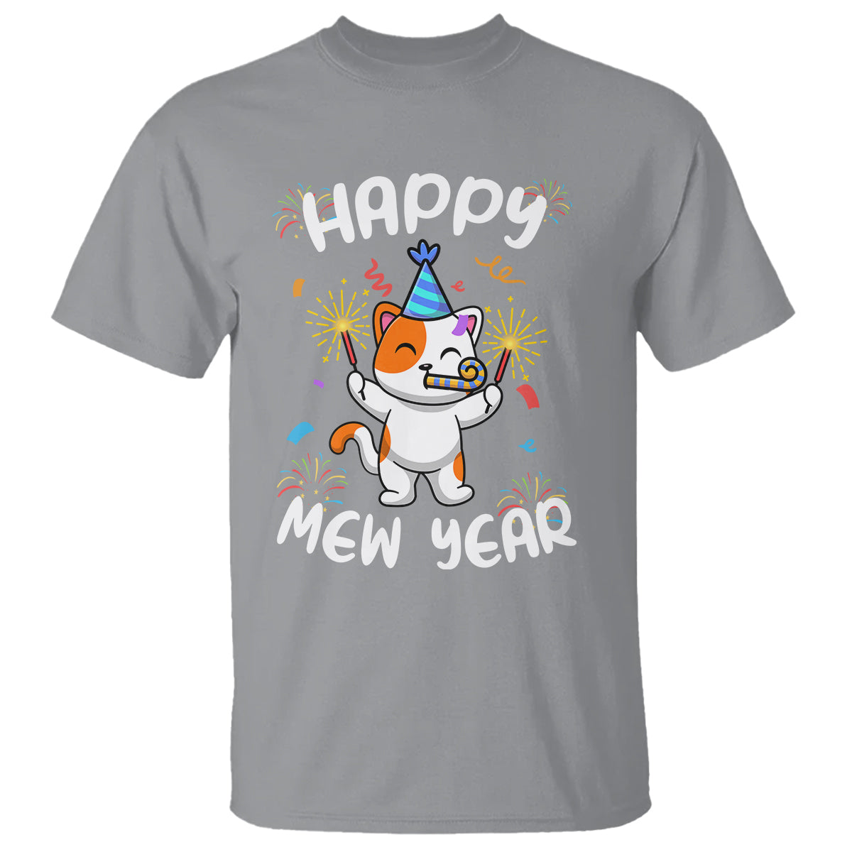 Happy Mew Year Funny Cat New Years Eve Party Firework T Shirt - Wonder Print Shop