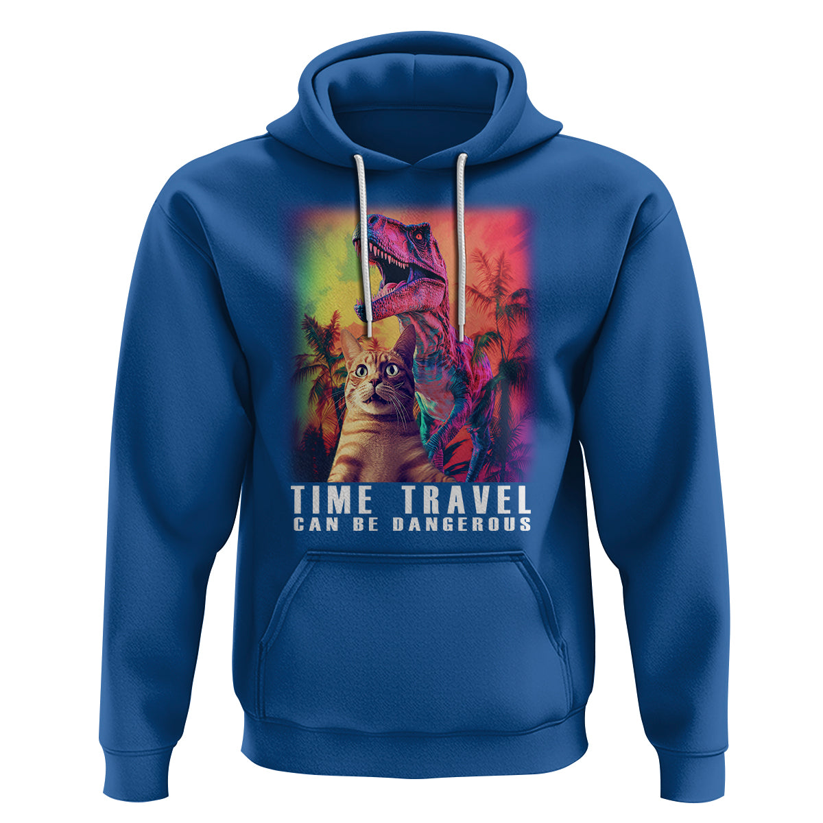 Selfie Cat Time Travel Can Be Dangerous Dinosaur Funny Hoodie - Wonder Print Shop