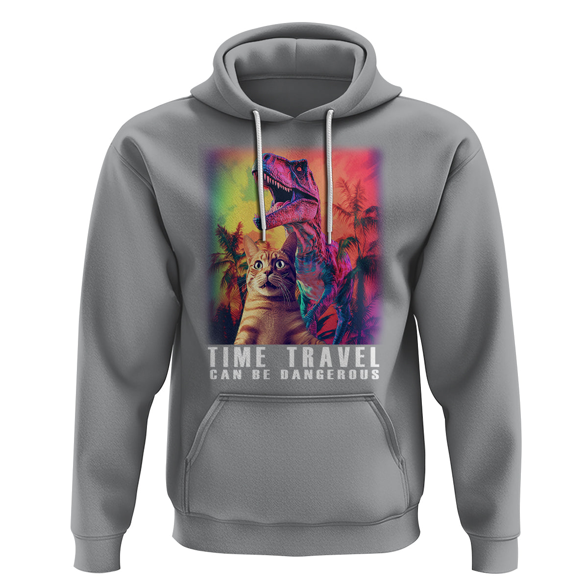 Selfie Cat Time Travel Can Be Dangerous Dinosaur Funny Hoodie - Wonder Print Shop