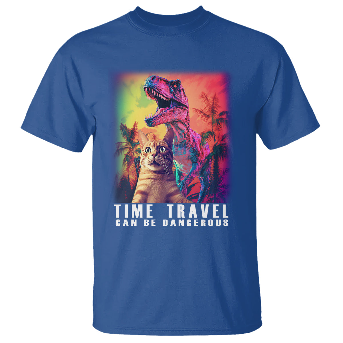 Selfie Cat Time Travel Can Be Dangerous Dinosaur Funny T Shirt - Wonder Print Shop