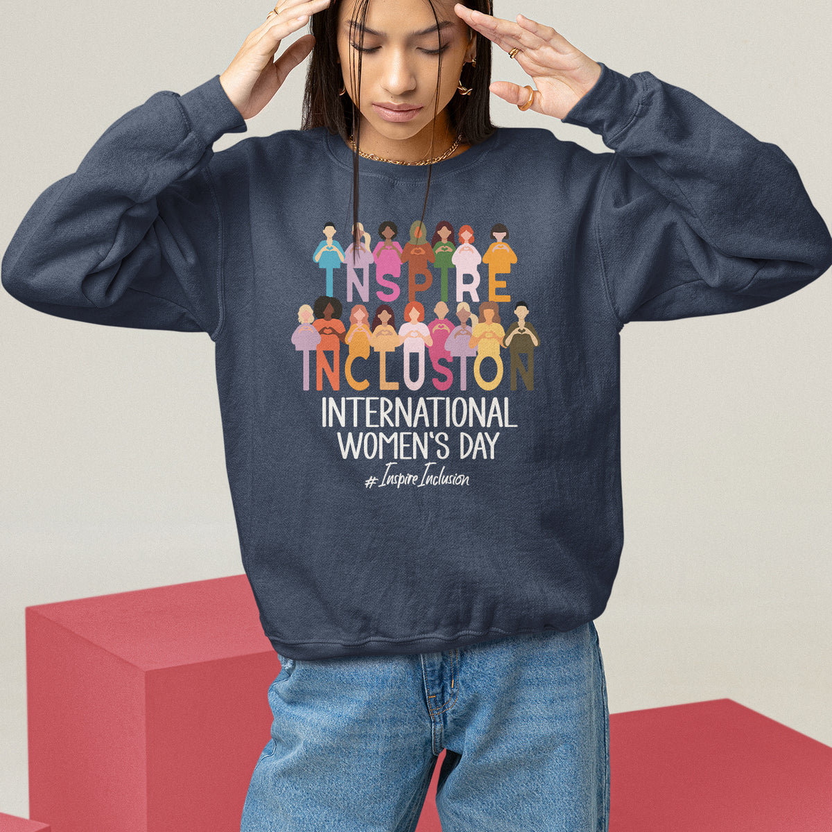 International Women's Day Sweatshirt Happy IWD 8 March Inspire Inclusion 2024 - Wonder Print Shop