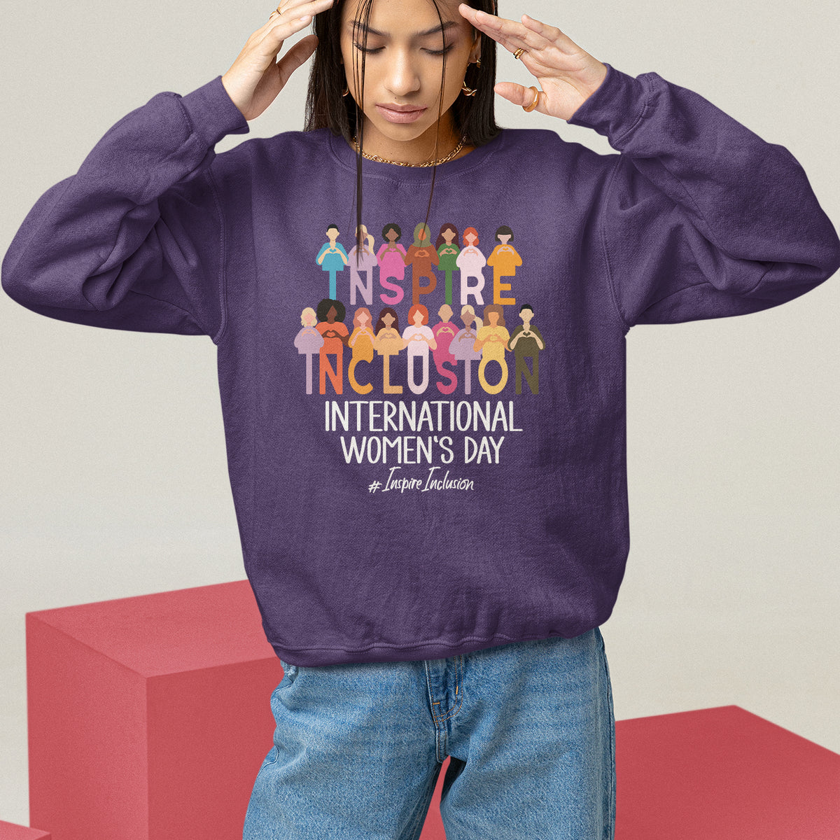 International Women's Day Sweatshirt Happy IWD 8 March Inspire Inclusion 2024 - Wonder Print Shop