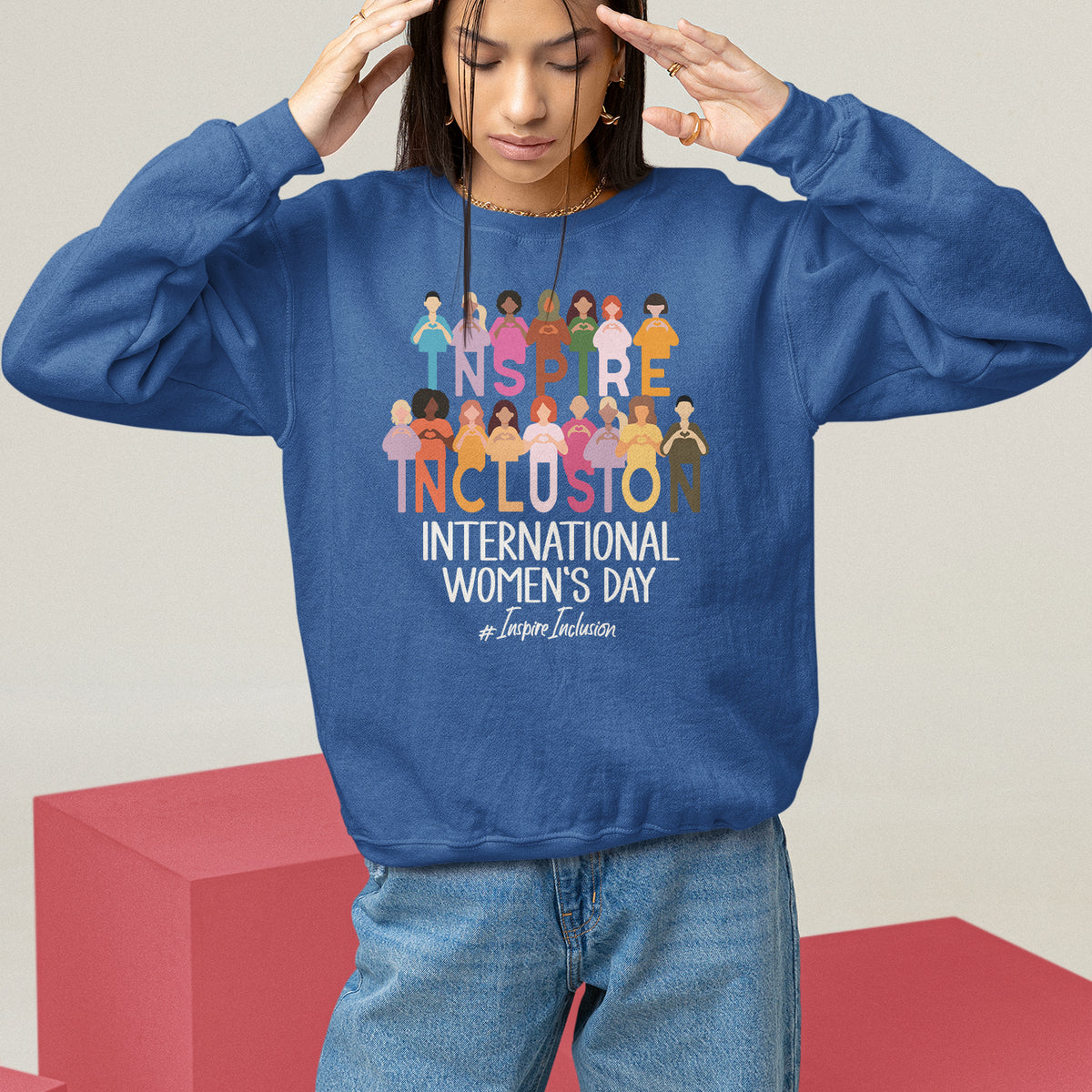 International Women's Day Sweatshirt Happy IWD 8 March Inspire Inclusion 2024 - Wonder Print Shop