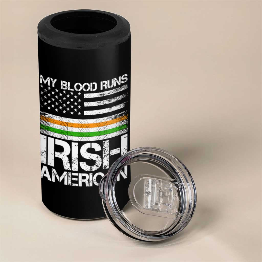Irish American Pride 4 in 1 Can Cooler Tumbler My Blood Runs Ireland America Flag