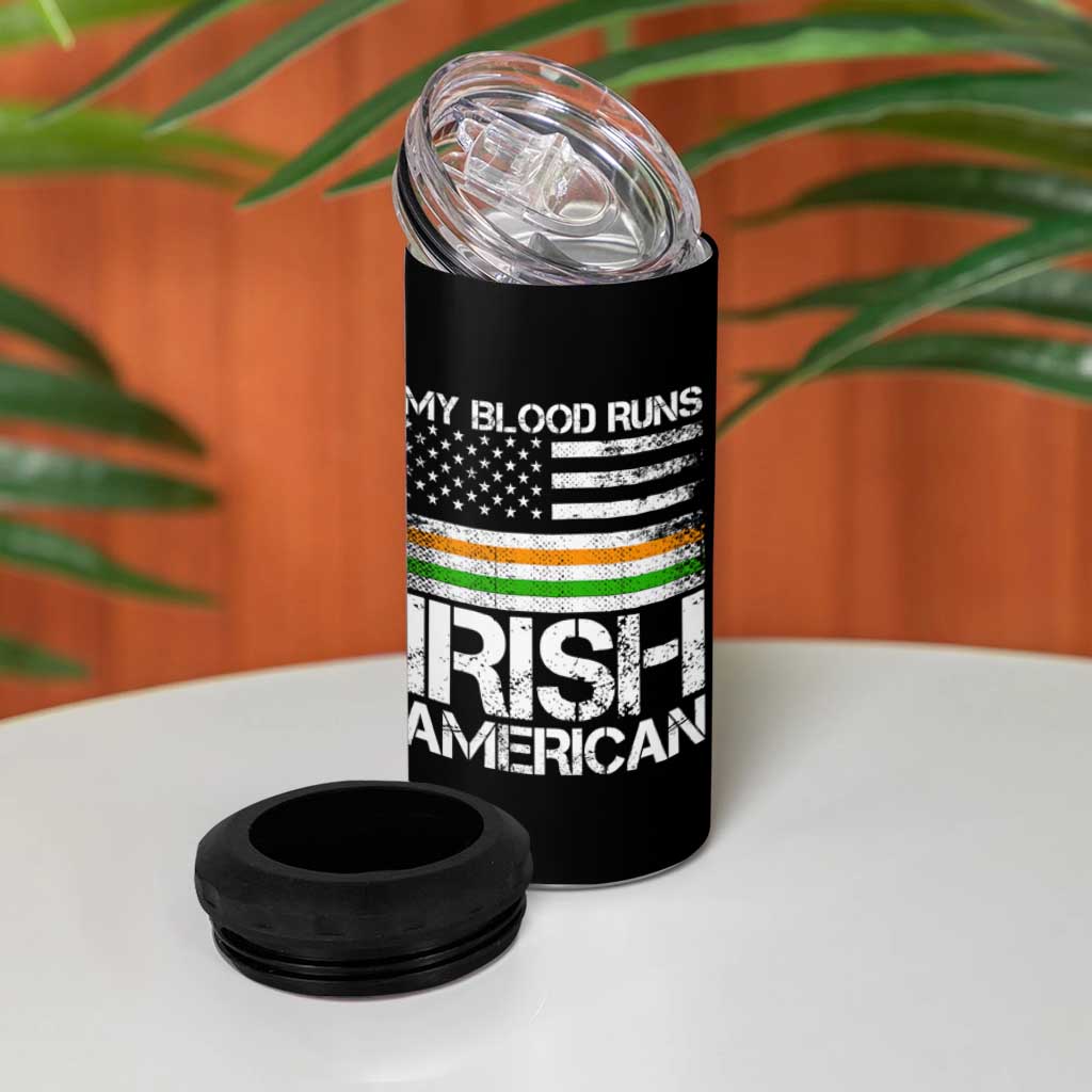 Irish American Pride 4 in 1 Can Cooler Tumbler My Blood Runs Ireland America Flag