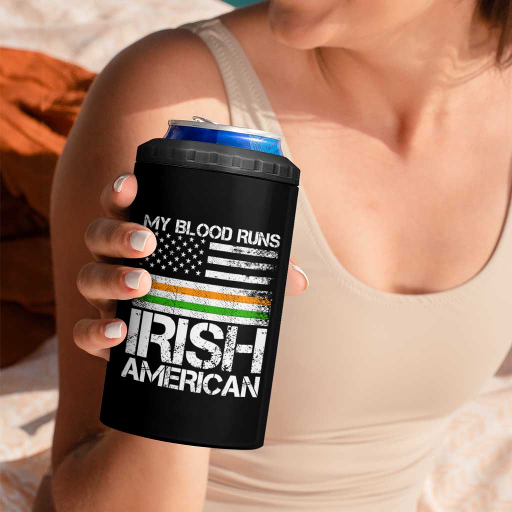 Irish American Pride 4 in 1 Can Cooler Tumbler My Blood Runs Ireland America Flag