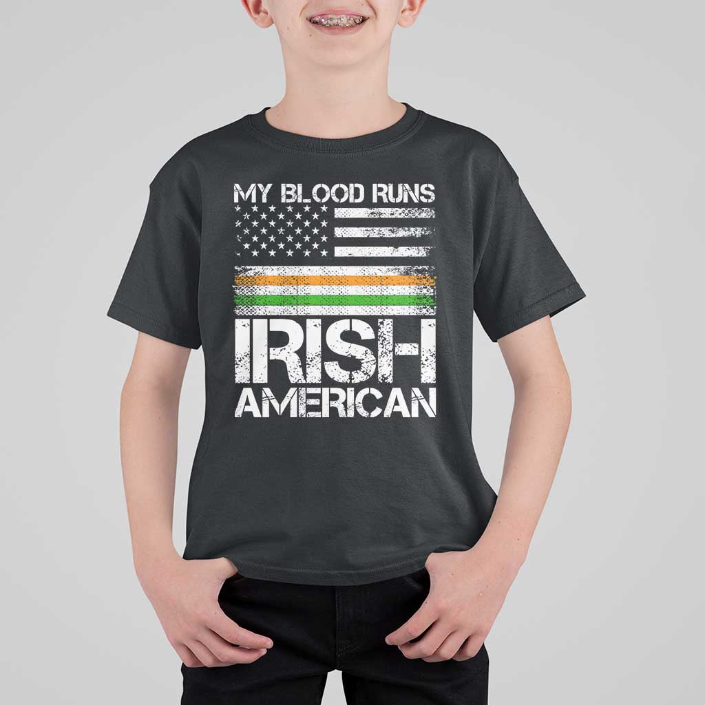 Irish American Pride T Shirt For Kid My Blood Runs Ireland America Flag