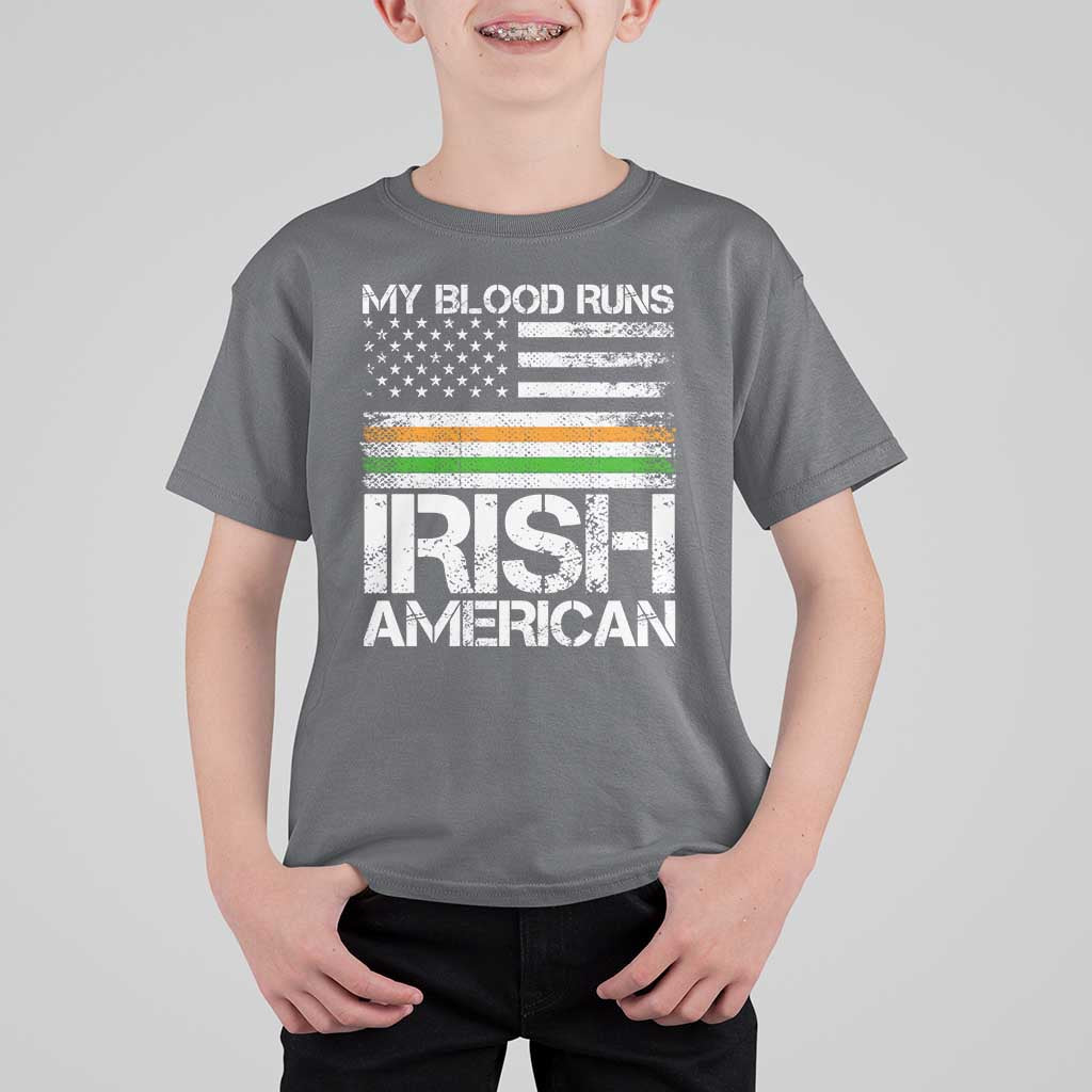 Irish American Pride T Shirt For Kid My Blood Runs Ireland America Flag