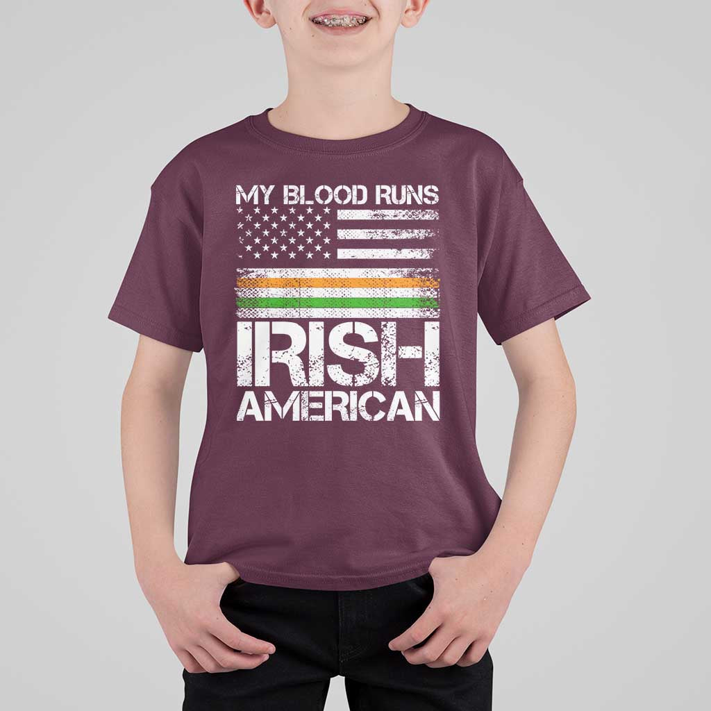 Irish American Pride T Shirt For Kid My Blood Runs Ireland America Flag