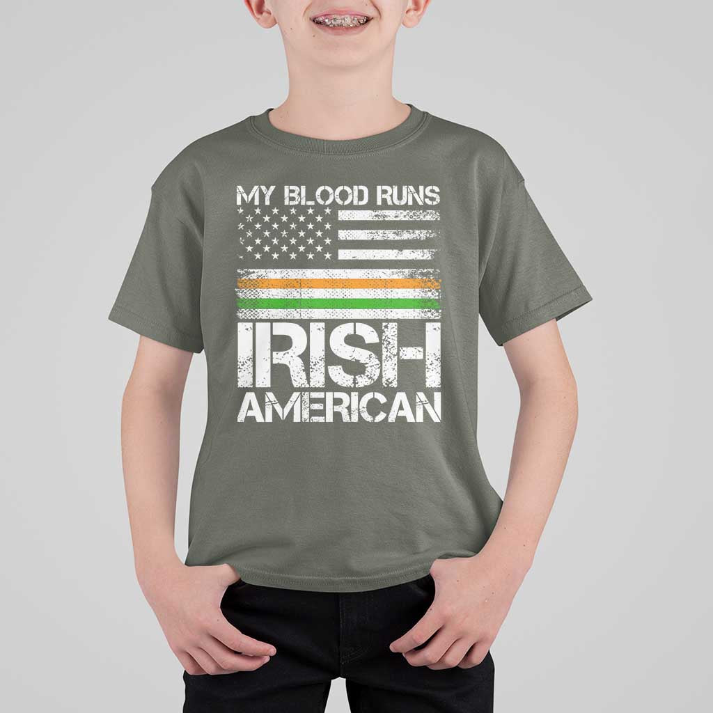 Irish American Pride T Shirt For Kid My Blood Runs Ireland America Flag