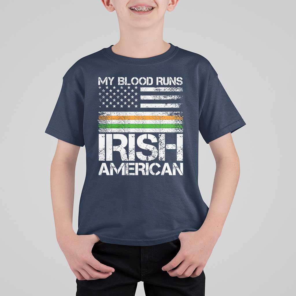 Irish American Pride T Shirt For Kid My Blood Runs Ireland America Flag