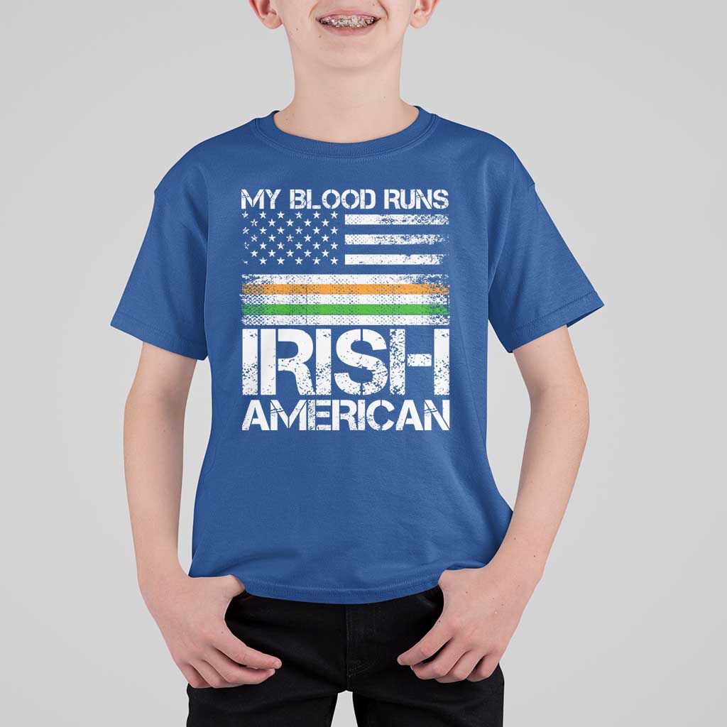 Irish American Pride T Shirt For Kid My Blood Runs Ireland America Flag