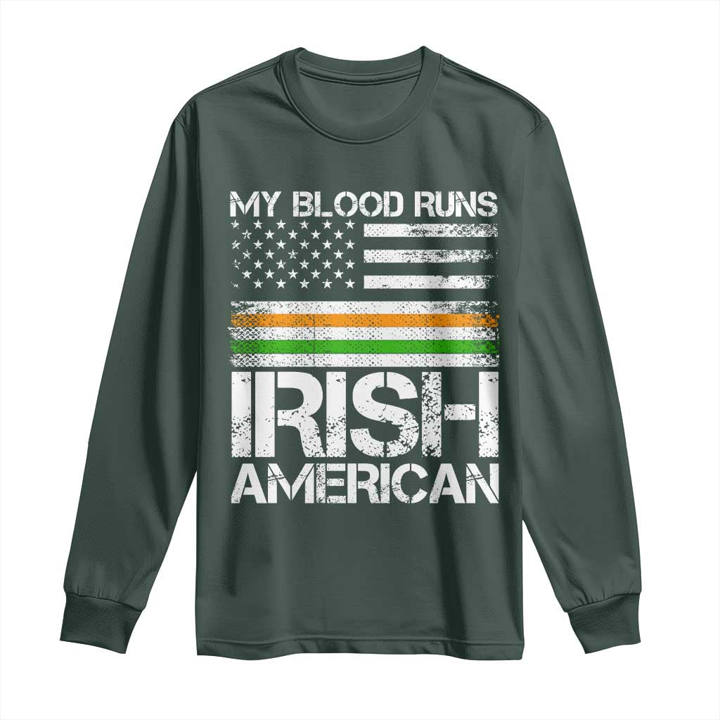 Irish American Pride Long Sleeve Shirt My Blood Runs Ireland America Flag