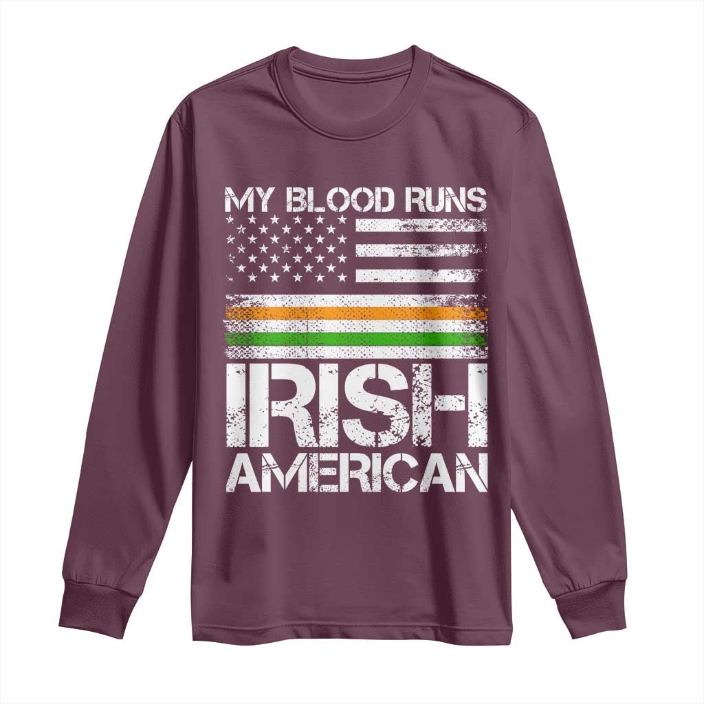 Irish American Pride Long Sleeve Shirt My Blood Runs Ireland America Flag