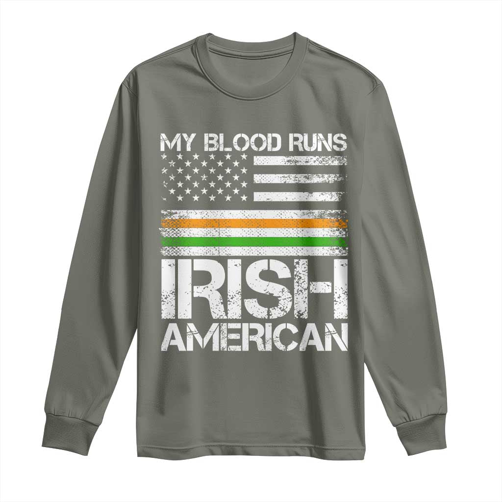 Irish American Pride Long Sleeve Shirt My Blood Runs Ireland America Flag