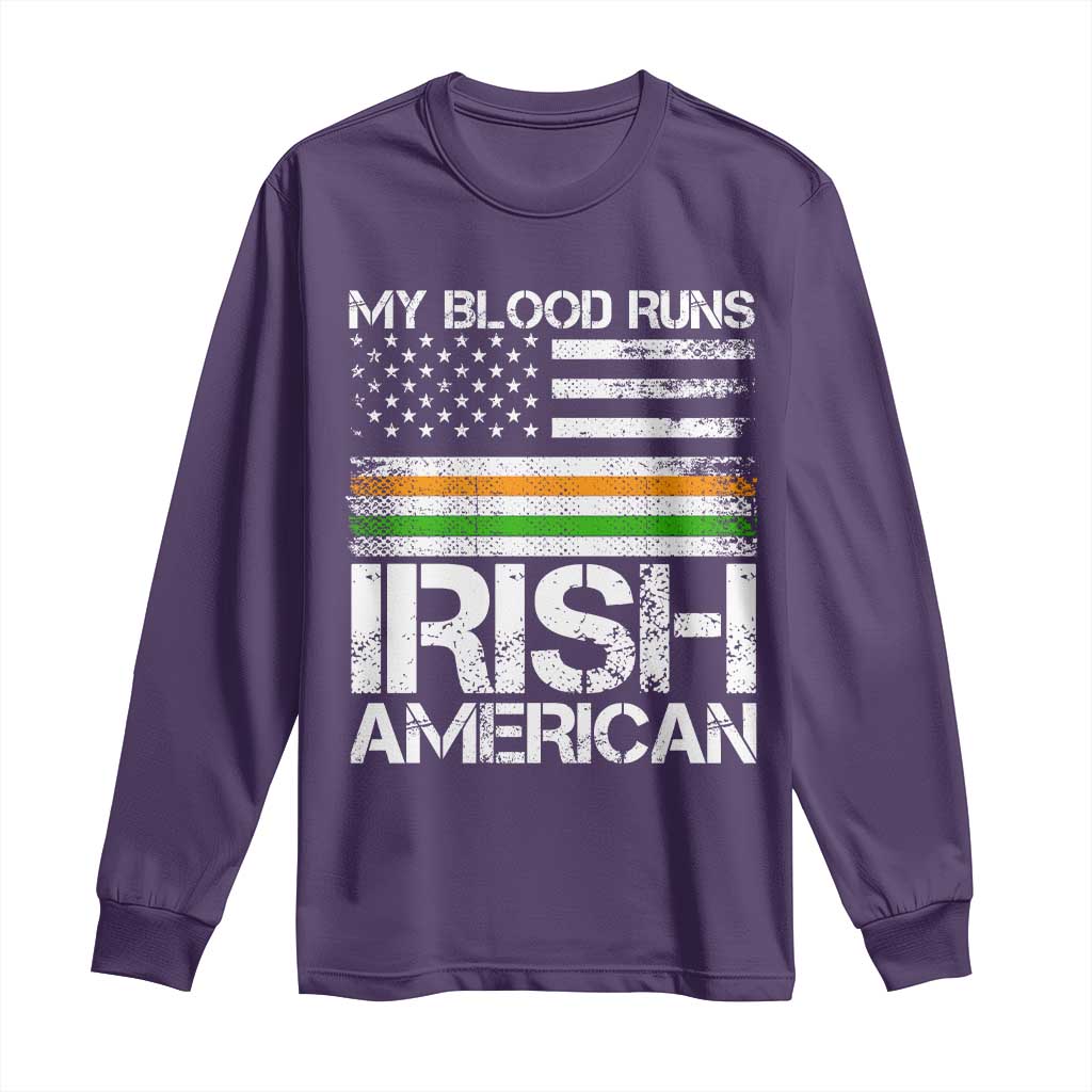 Irish American Pride Long Sleeve Shirt My Blood Runs Ireland America Flag