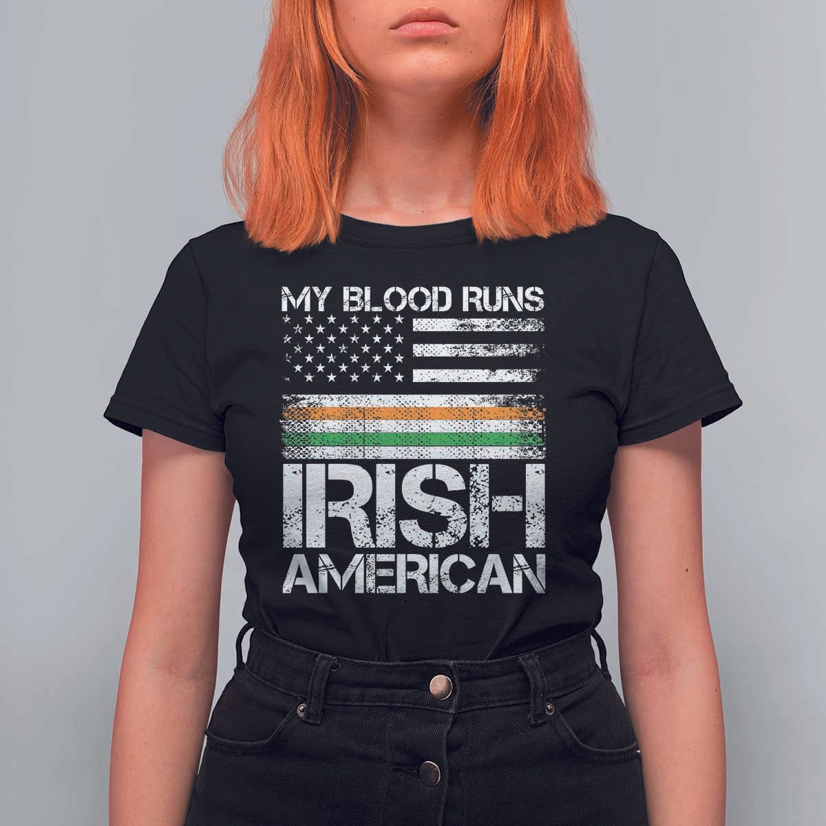 Irish American Pride T Shirt For Women My Blood Runs Ireland America Flag