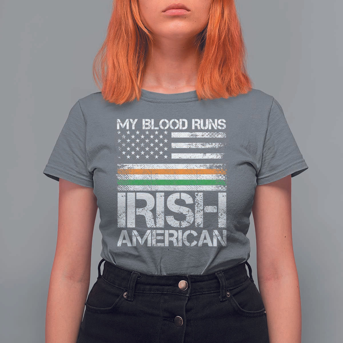 Irish American Pride T Shirt For Women My Blood Runs Ireland America Flag