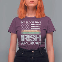 Irish American Pride T Shirt For Women My Blood Runs Ireland America Flag