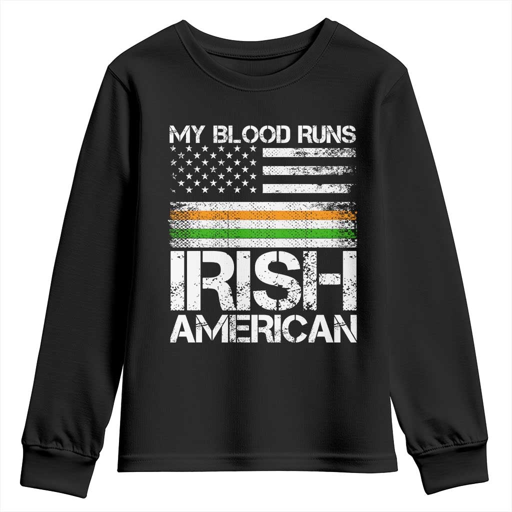 Irish American Pride Youth Sweatshirt My Blood Runs Ireland America Flag