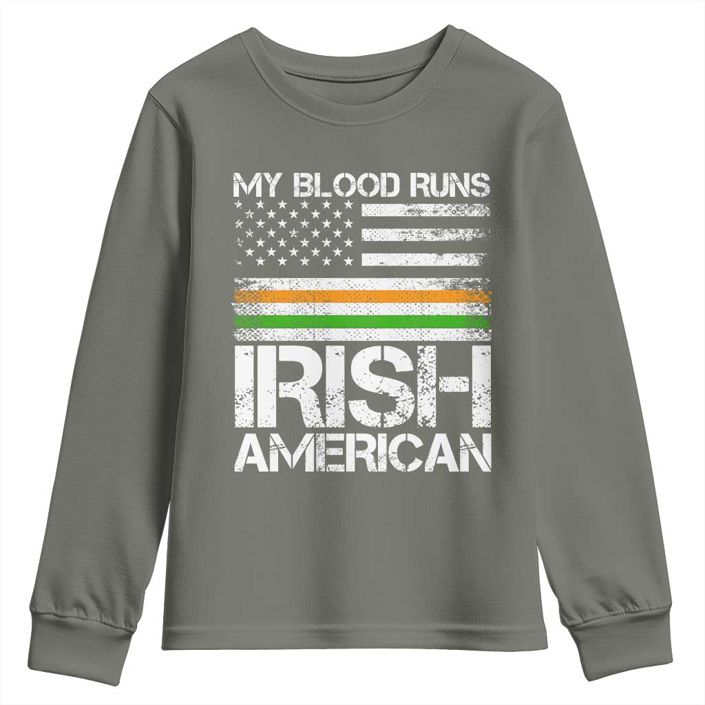 Irish American Pride Youth Sweatshirt My Blood Runs Ireland America Flag
