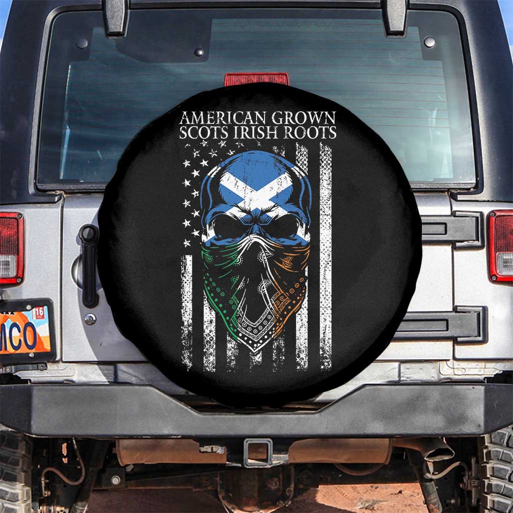 American Grown With Scots Irish Roots Spare Tire Cover American Ulster Scots Skull Flag
