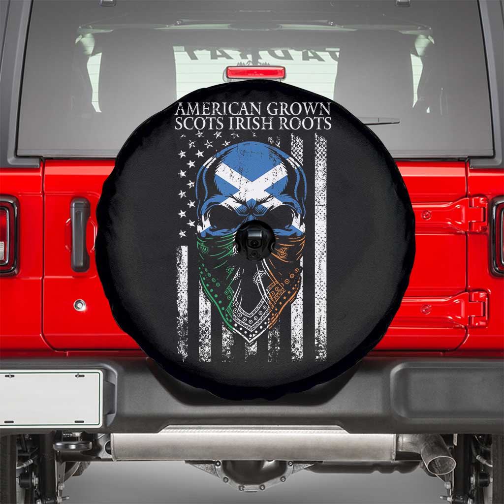 American Grown With Scots Irish Roots Spare Tire Cover American Ulster Scots Skull Flag