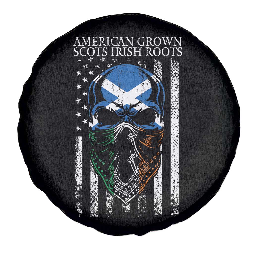 American Grown With Scots Irish Roots Spare Tire Cover American Ulster Scots Skull Flag