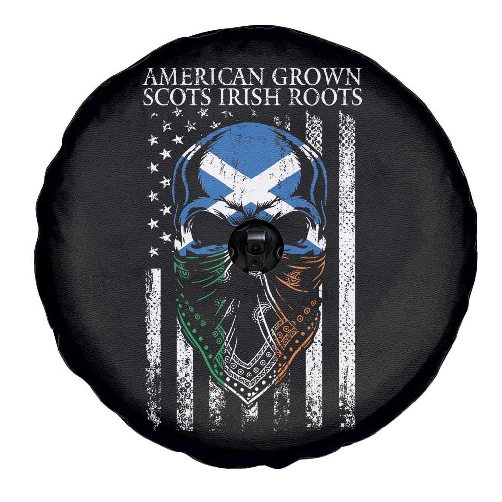 American Grown With Scots Irish Roots Spare Tire Cover American Ulster Scots Skull Flag
