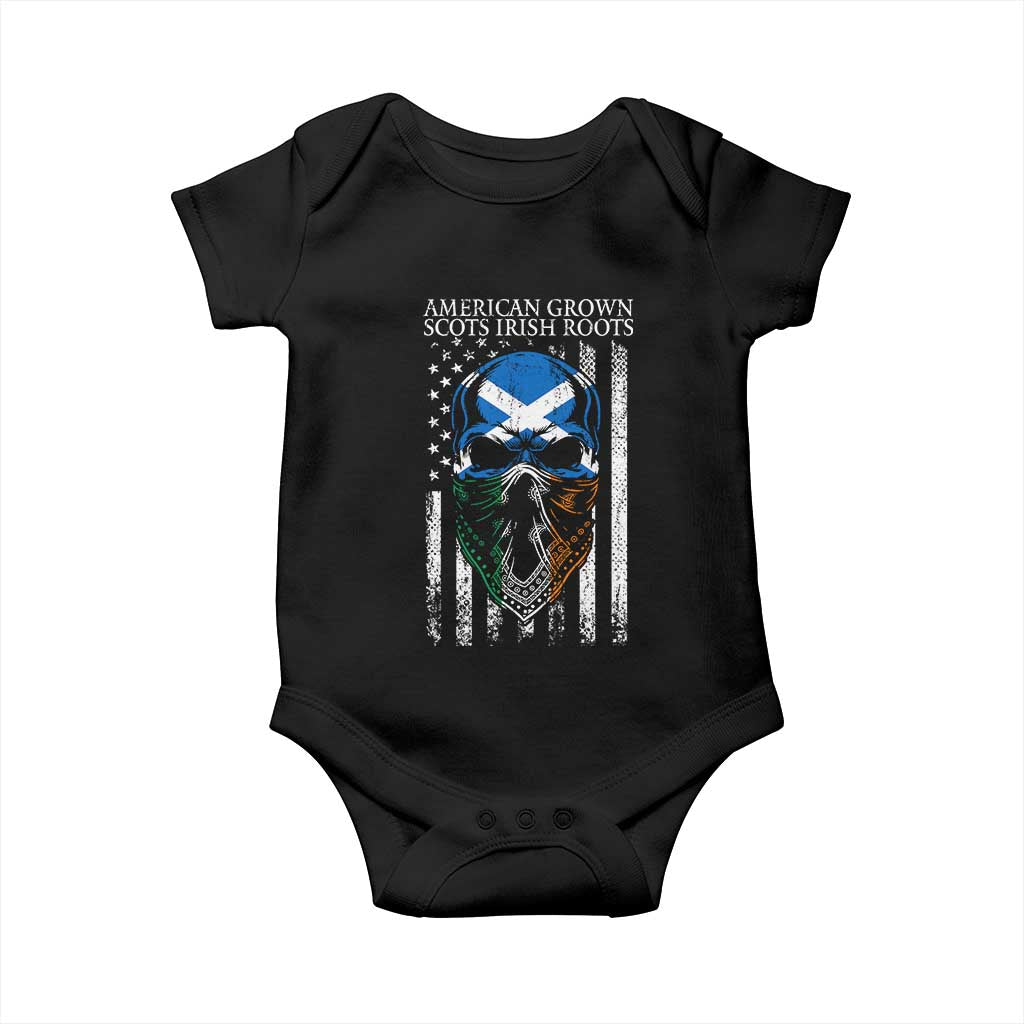 American Grown With Scots Irish Roots Baby Onesie American Ulster Scots Skull Flag