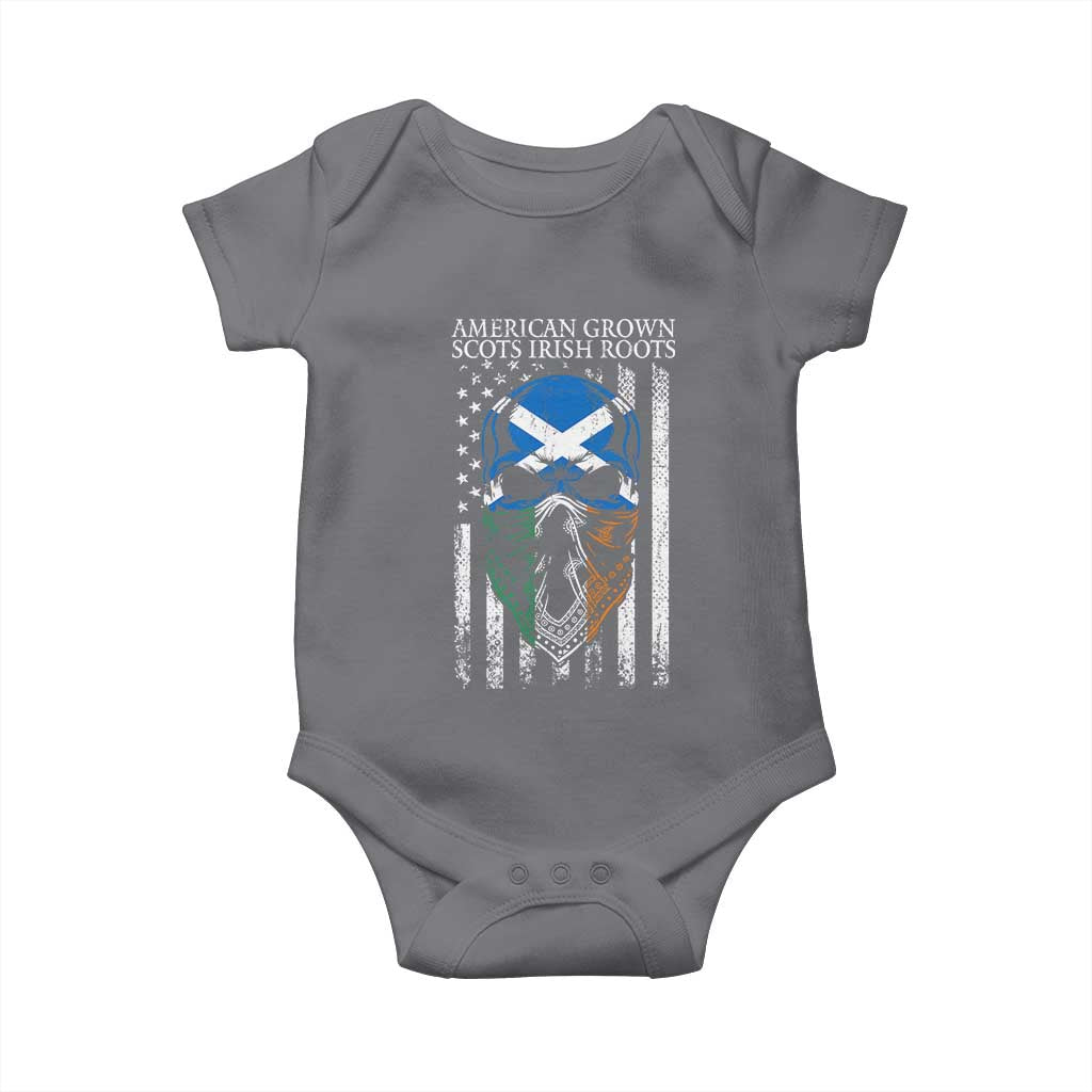 American Grown With Scots Irish Roots Baby Onesie American Ulster Scots Skull Flag