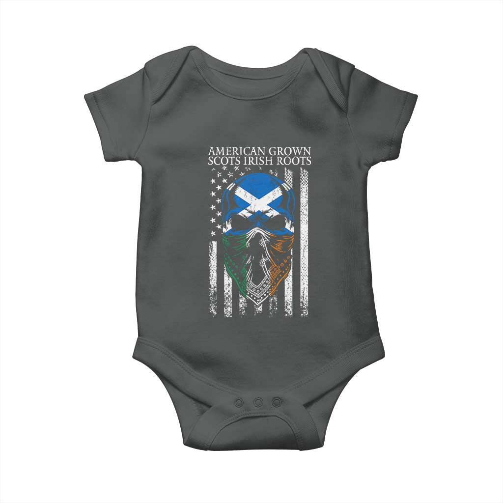 American Grown With Scots Irish Roots Baby Onesie American Ulster Scots Skull Flag