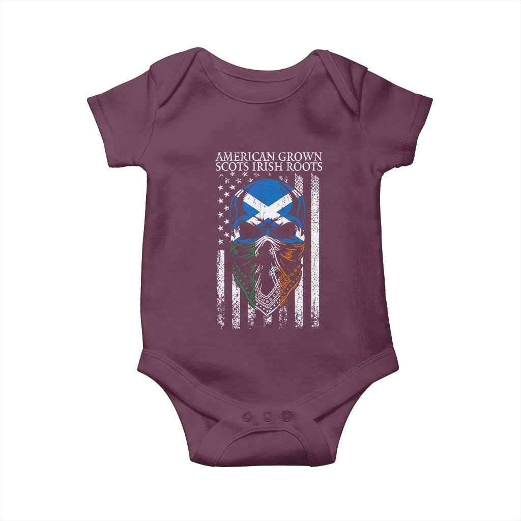American Grown With Scots Irish Roots Baby Onesie American Ulster Scots Skull Flag