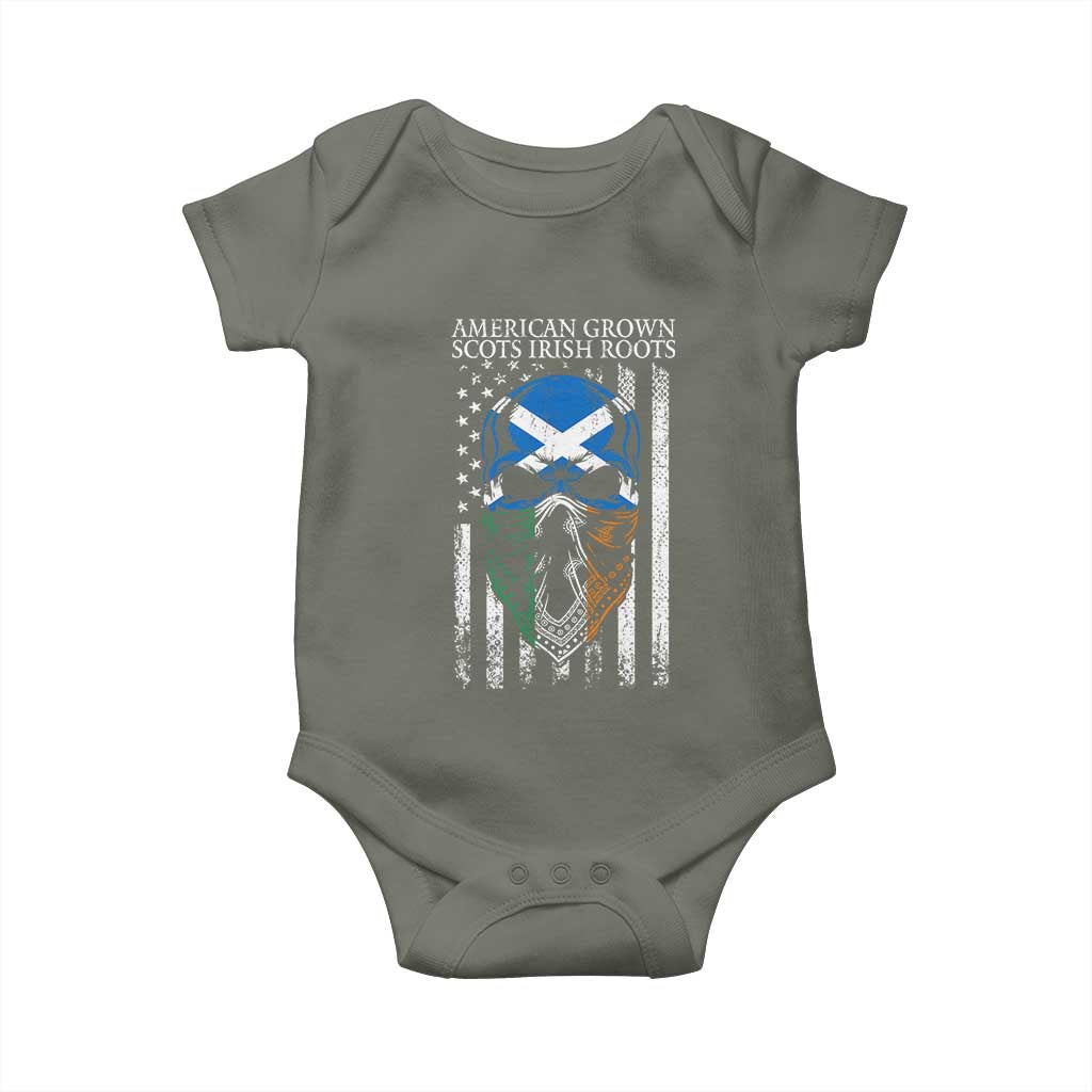 American Grown With Scots Irish Roots Baby Onesie American Ulster Scots Skull Flag