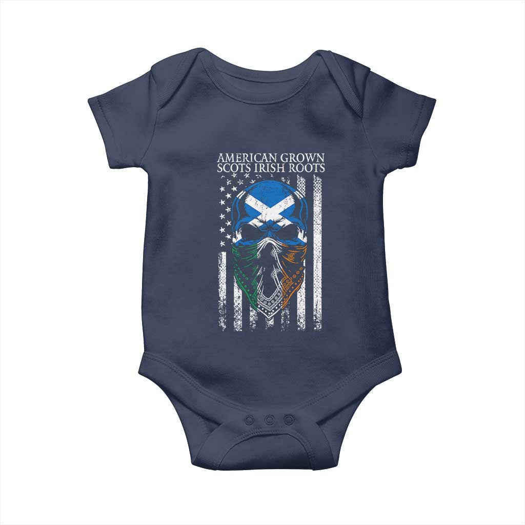 American Grown With Scots Irish Roots Baby Onesie American Ulster Scots Skull Flag