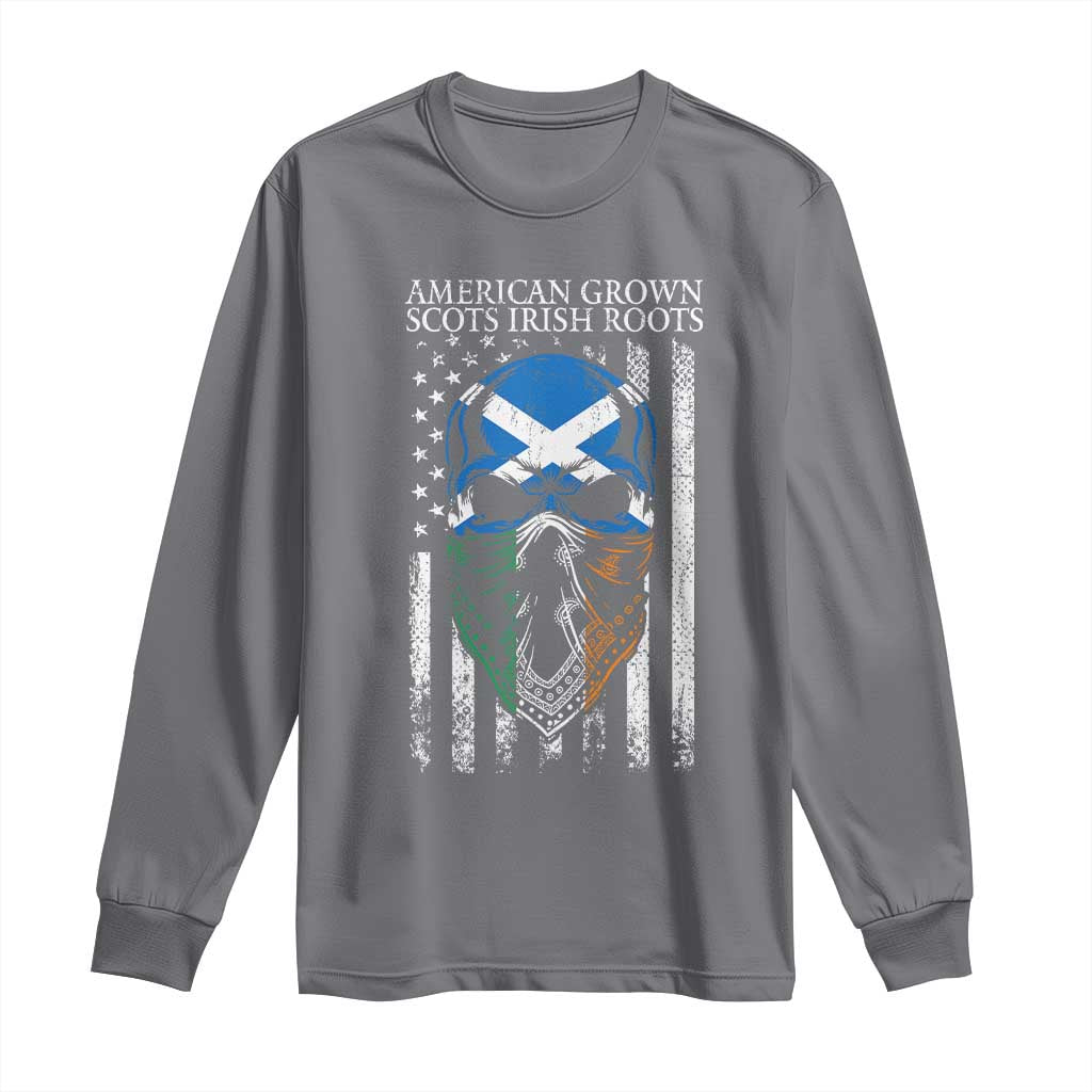 American Grown With Scots Irish Roots Long Sleeve Shirt American Ulster Scots Skull Flag