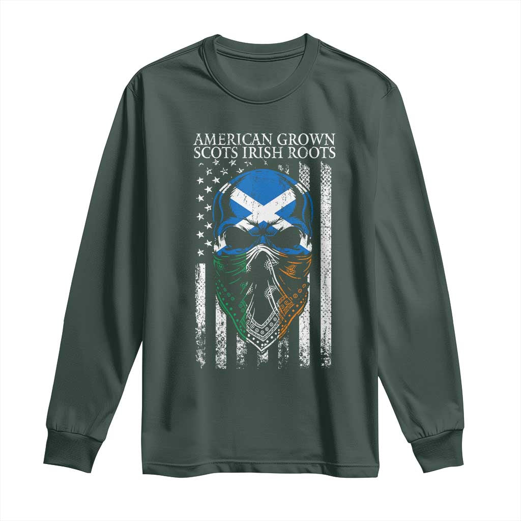 American Grown With Scots Irish Roots Long Sleeve Shirt American Ulster Scots Skull Flag