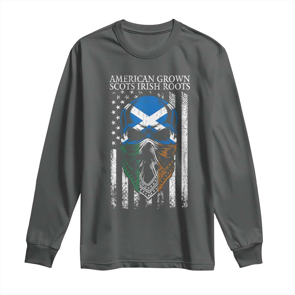 American Grown With Scots Irish Roots Long Sleeve Shirt American Ulster Scots Skull Flag